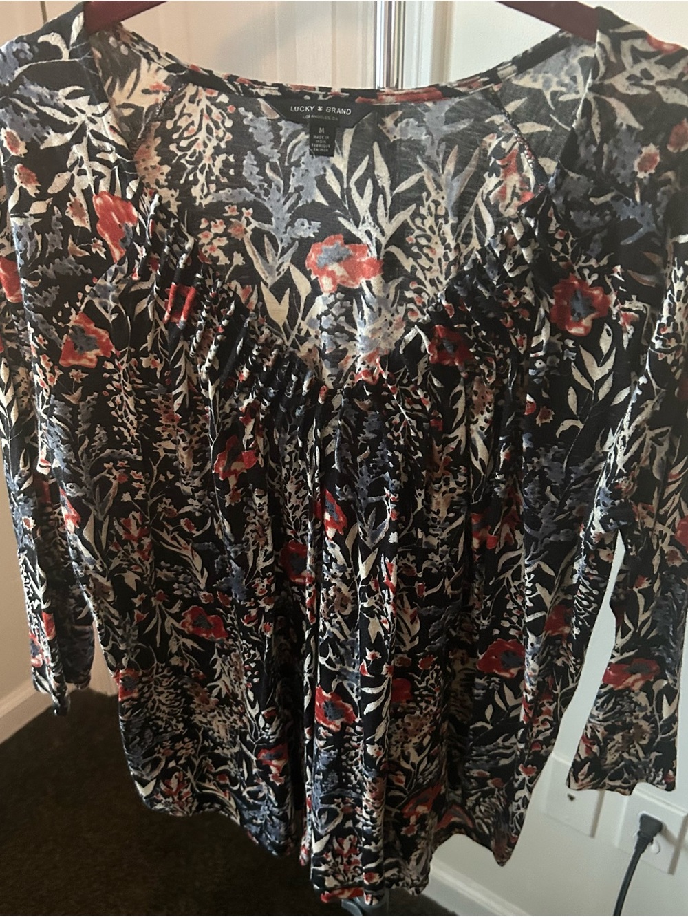 Lucky Brand Navy Floral Gathered Long-Sleeve Tunic